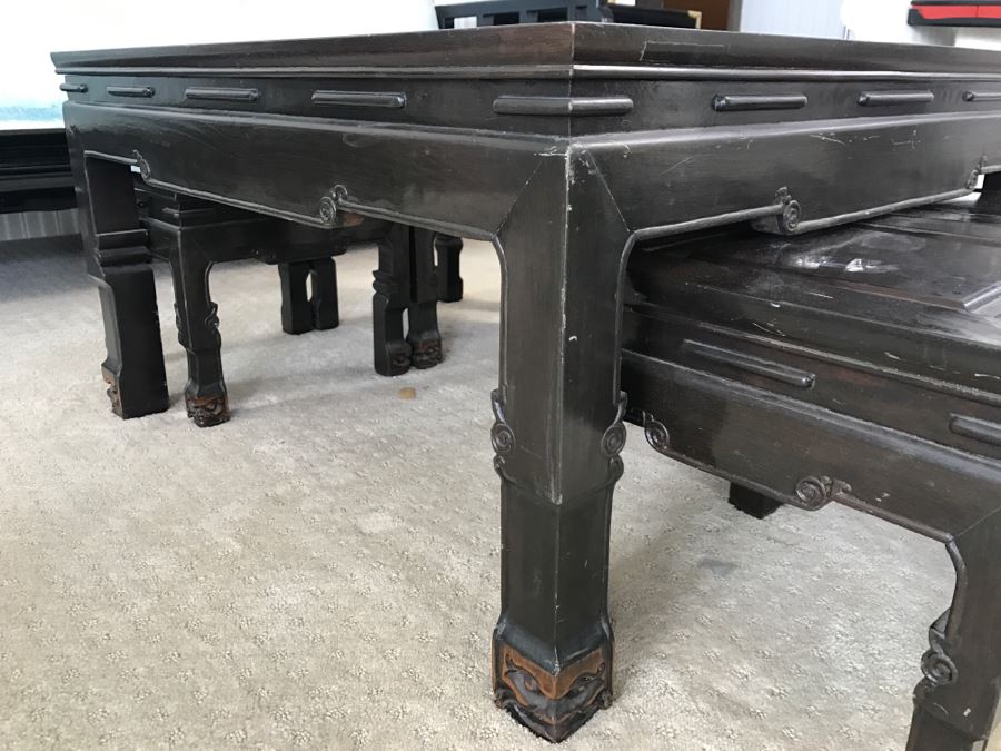 Vintage George Zee & Co Kiln Dried Art Carved Furniture Coffee Table With (4) Nesting Smaller Tables [Photo 7]