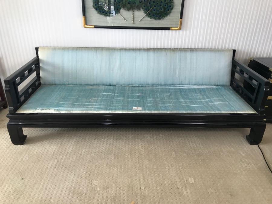 Mid-Century Designer Chinoiserie Black Lacquer Sofa By Century Hickory, NC - Have Silk Cushions (Not Shown) But Needs Reupholstering [Photo 10]