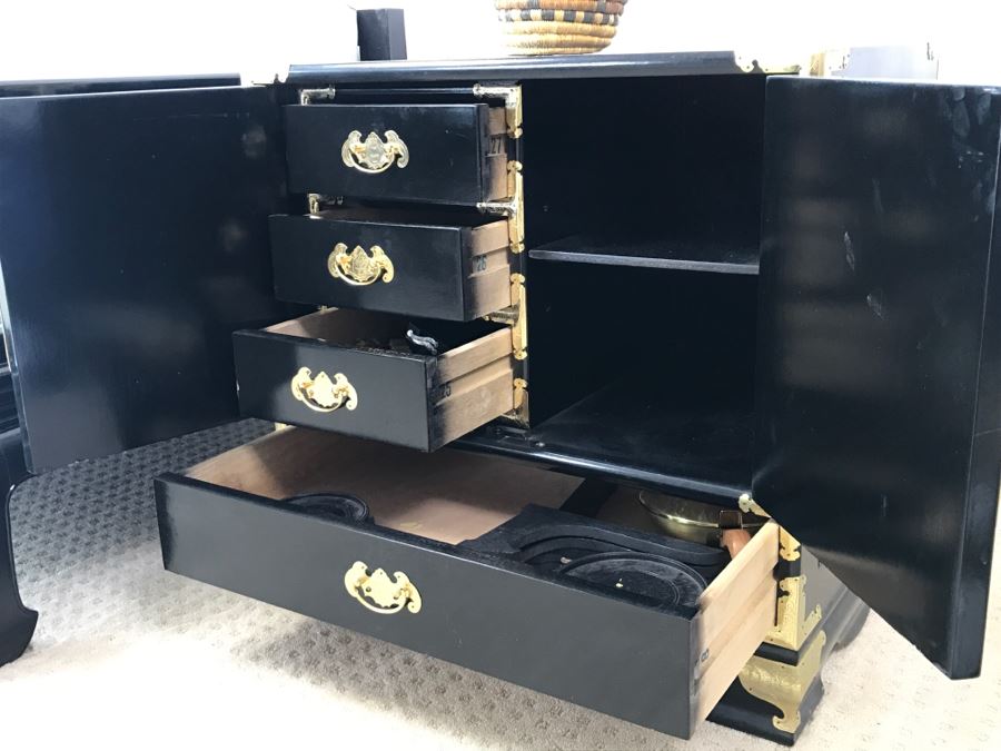 Korean Style Black Wooden Cabinet Side Table With Brass Accents Made In Taiwan [Photo 9]