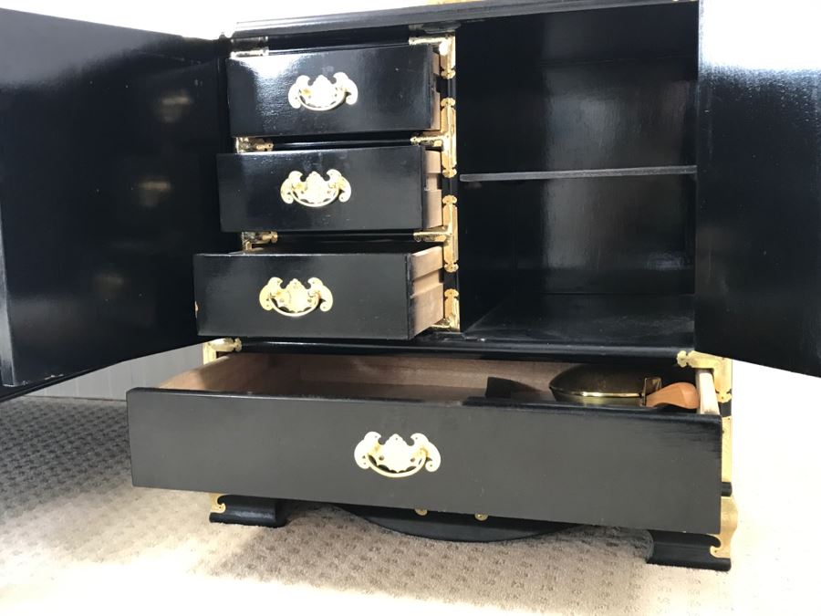 Korean Style Black Wooden Cabinet Side Table With Brass Accents Made In Taiwan [Photo 8]