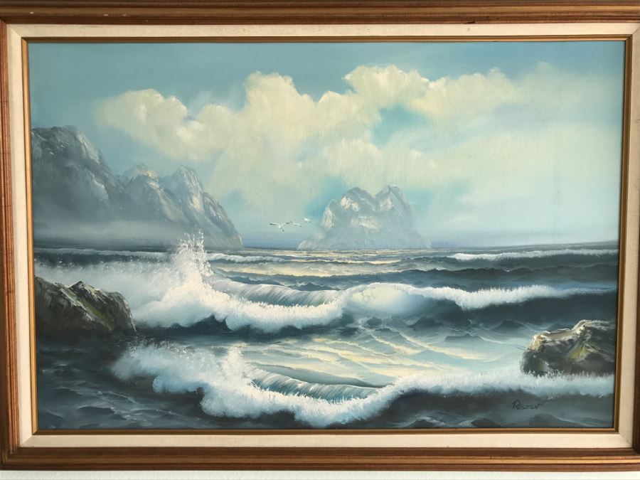 Original Ocean Scene Oil Painting By Reston