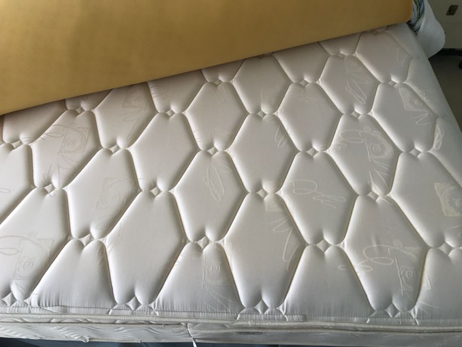 UPDATE - Vintage Blue Tufted Queen Size Headboard And Metal Bed Frame (Does Not Include Vintage Quilt, Queen Size Banner Mattress And Box Spring) [Photo 19]