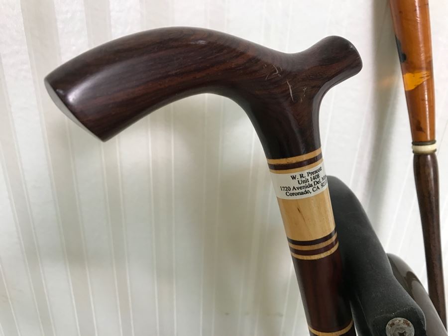 Mid-Century Modern Metal Umbrella Cane Storage Stand With Various Canes Walking Sticks And Umbrellas - See Photos [Photo 10]