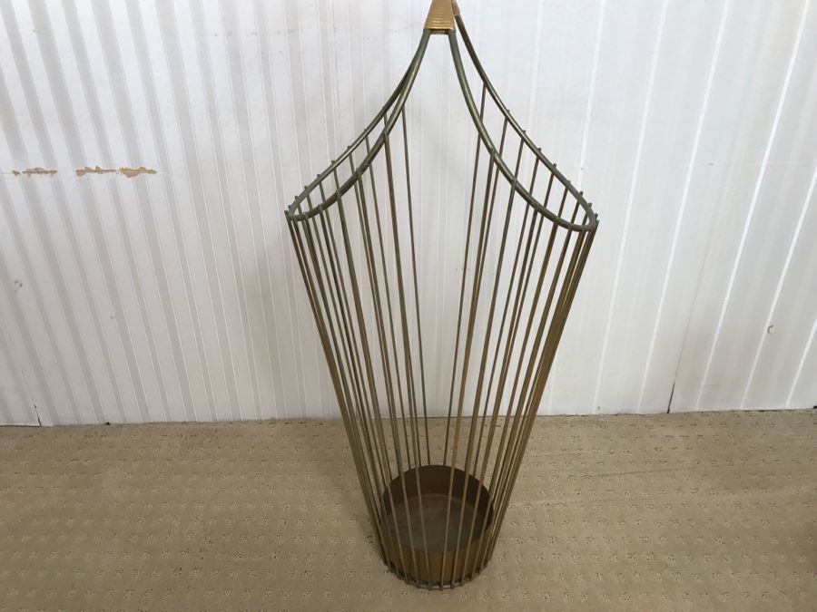 Mid-Century Modern Metal Umbrella Cane Storage Stand With Various Canes Walking Sticks And Umbrellas - See Photos [Photo 7]