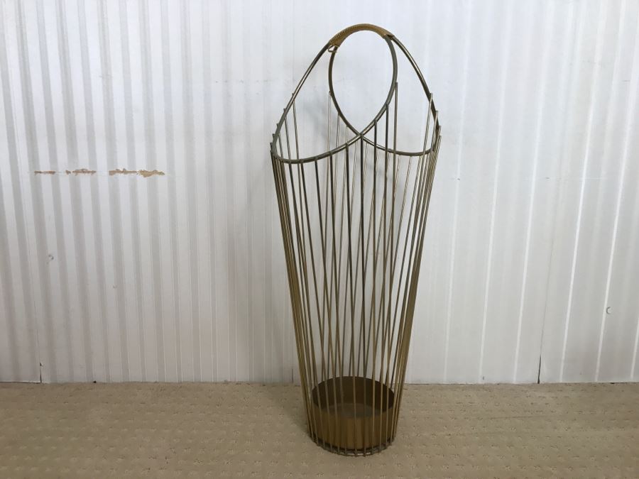 Mid-Century Modern Metal Umbrella Cane Storage Stand With Various Canes Walking Sticks And Umbrellas - See Photos [Photo 4]