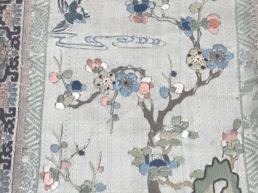 Pair Of Detailed Framed Chinese Silk Embroidery Artwork Landscape Scene With Figures [Photo 6]