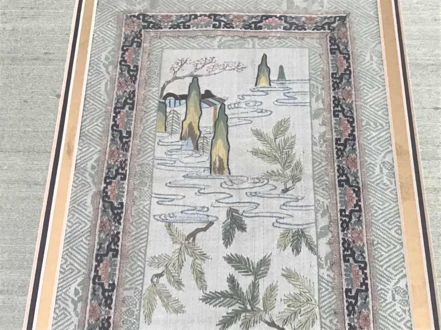 Pair Of Detailed Framed Chinese Silk Embroidery Artwork Landscape Scene With Figures [Photo 12]