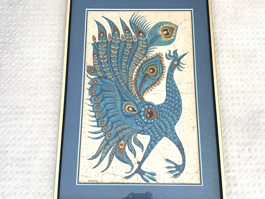 Framed Mid-Century Batik Painting Of Peacock [Photo 1]