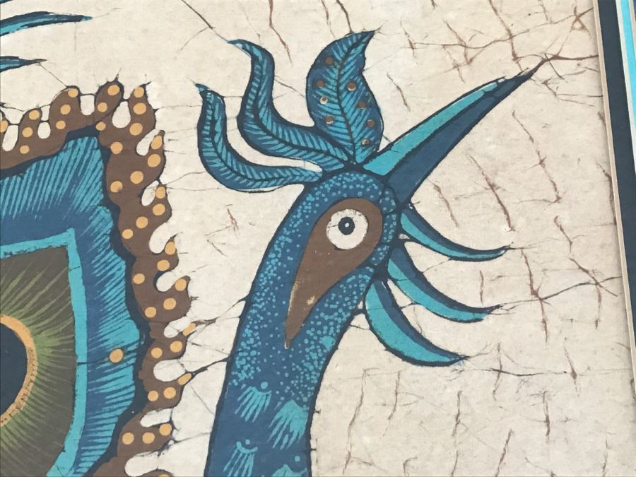 Framed Mid-Century Batik Painting Of Peacock [Photo 8]