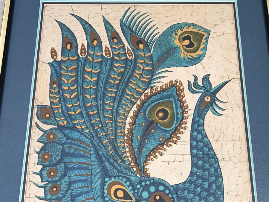 Framed Mid-Century Batik Painting Of Peacock [Photo 4]