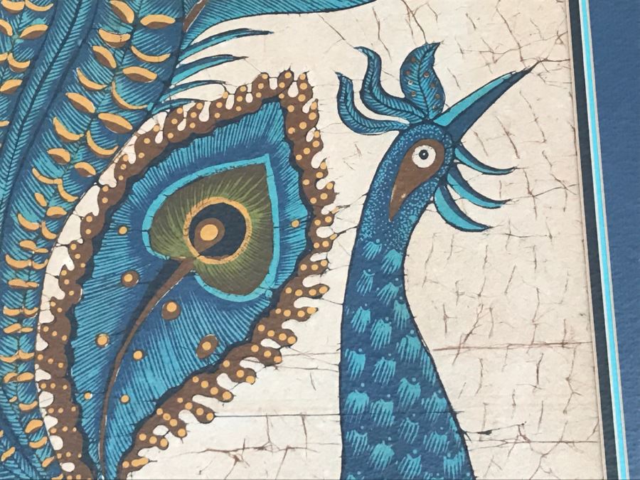 Framed Mid-Century Batik Painting Of Peacock [Photo 7]