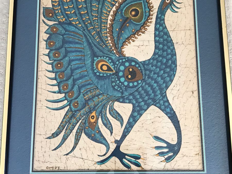 Framed Mid-Century Batik Painting Of Peacock [Photo 5]