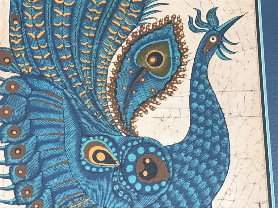 Framed Mid-Century Batik Painting Of Peacock [Photo 6]