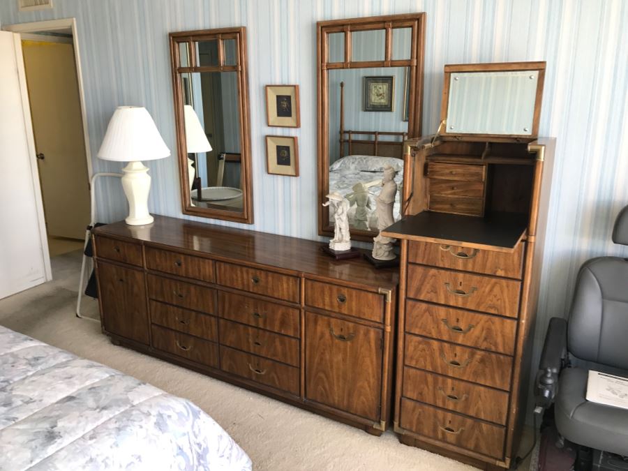 Vintage Drexel Heritage Campaign Style Bedroom Set With Long