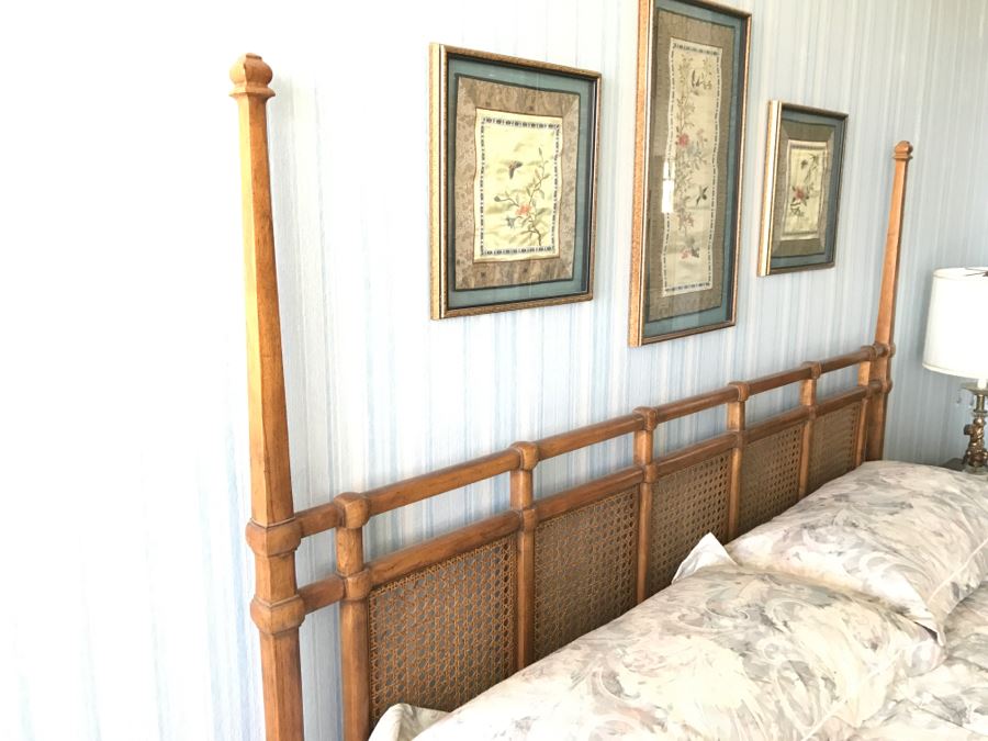 Drexel Heritage Matching Cane Panel King Size Headboard With Metal Bed Frame (No Mattress) [Photo 6]