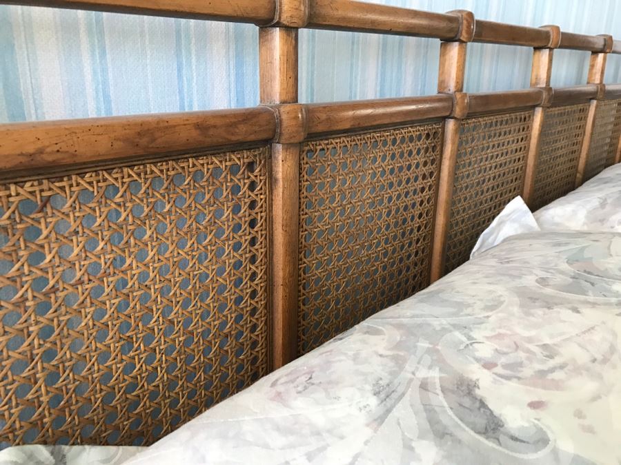 Drexel Heritage Matching Cane Panel King Size Headboard With Metal Bed Frame (No Mattress) [Photo 7]