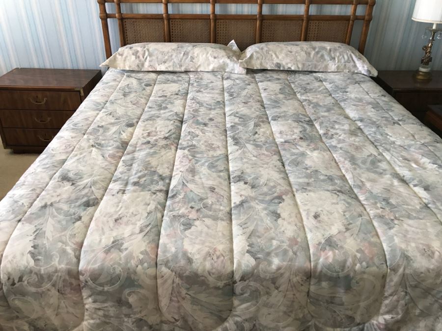 Drexel Heritage Matching Cane Panel King Size Headboard With Metal Bed Frame (No Mattress) [Photo 4]