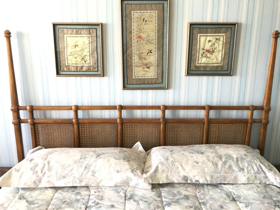 Drexel Heritage Matching Cane Panel King Size Headboard With Metal Bed Frame (No Mattress) [Photo 5]