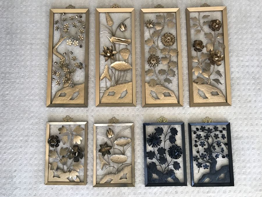 Set Of (8) Gold And Black Chinoiserie Metal Floral Wall Artwork [Photo 2]