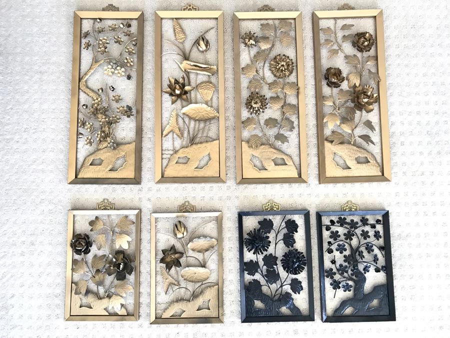 Set Of (8) Gold And Black Chinoiserie Metal Floral Wall Artwork [Photo 1]