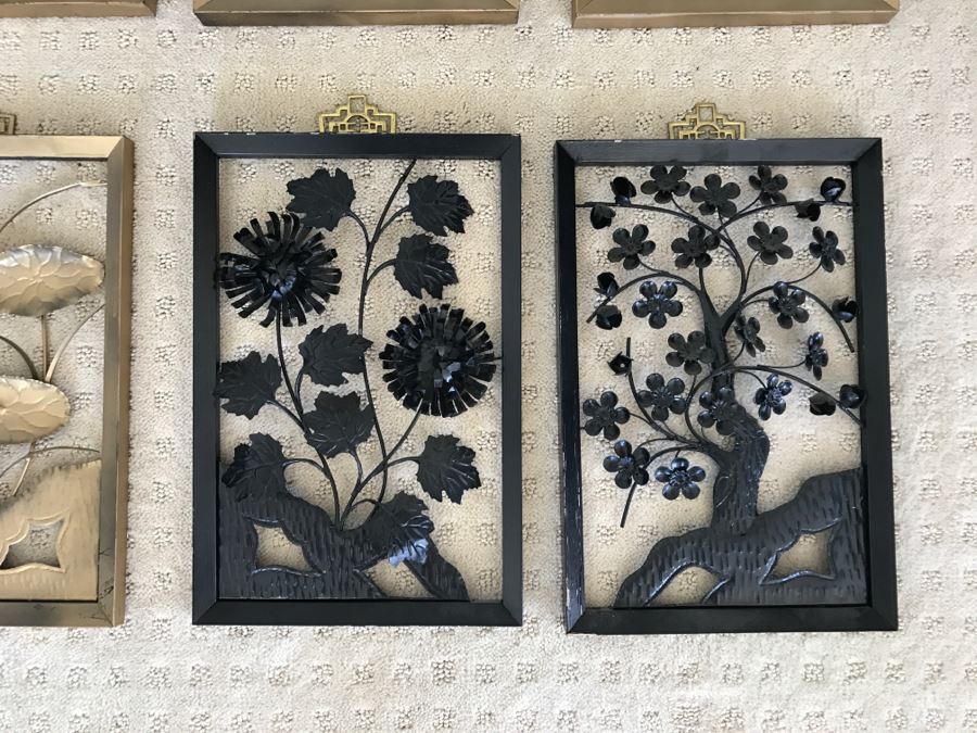 Set Of (8) Gold And Black Chinoiserie Metal Floral Wall Artwork [Photo 7]