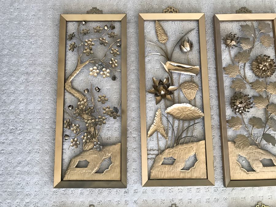 Set Of (8) Gold And Black Chinoiserie Metal Floral Wall Artwork [Photo 5]