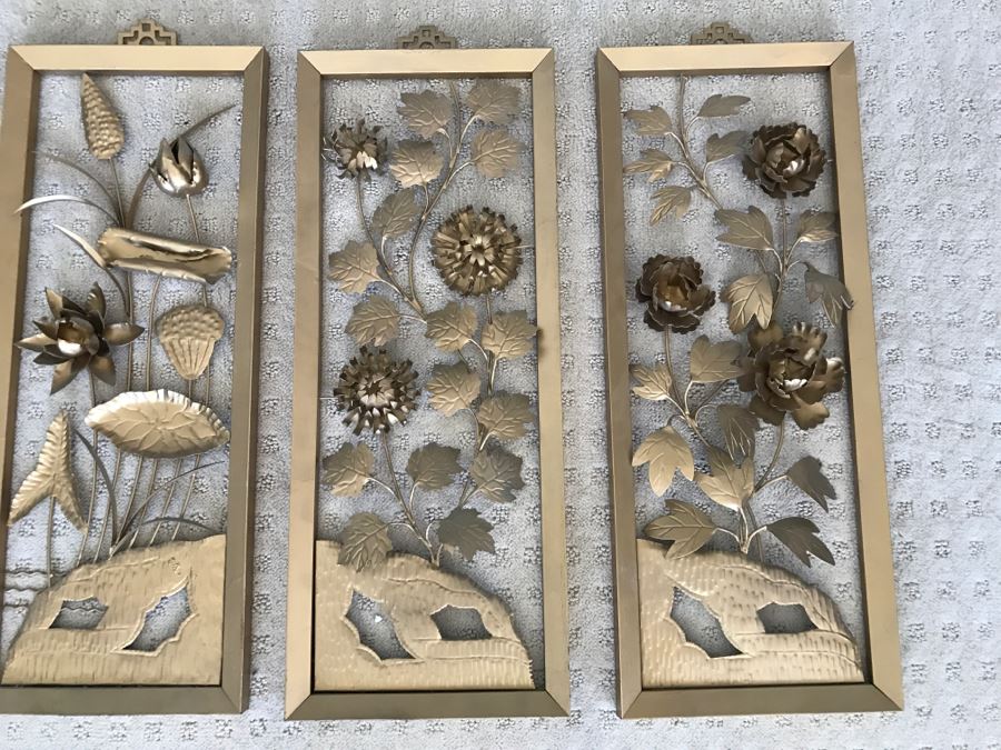 Set Of (8) Gold And Black Chinoiserie Metal Floral Wall Artwork [Photo 6]