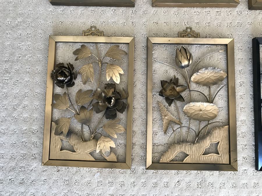 Set Of (8) Gold And Black Chinoiserie Metal Floral Wall Artwork [Photo 8]