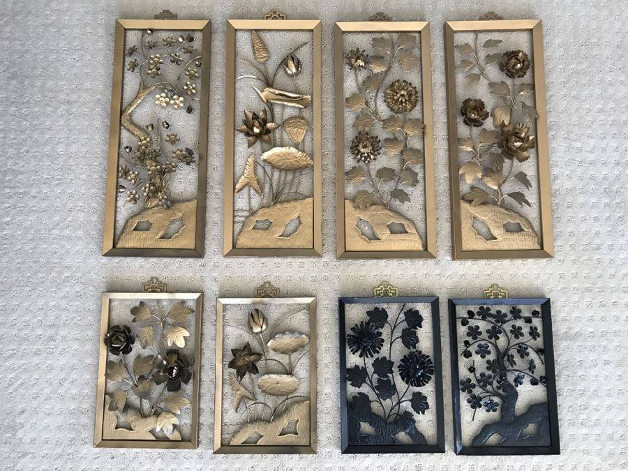 Set Of (8) Gold And Black Chinoiserie Metal Floral Wall Artwork [Photo 3]