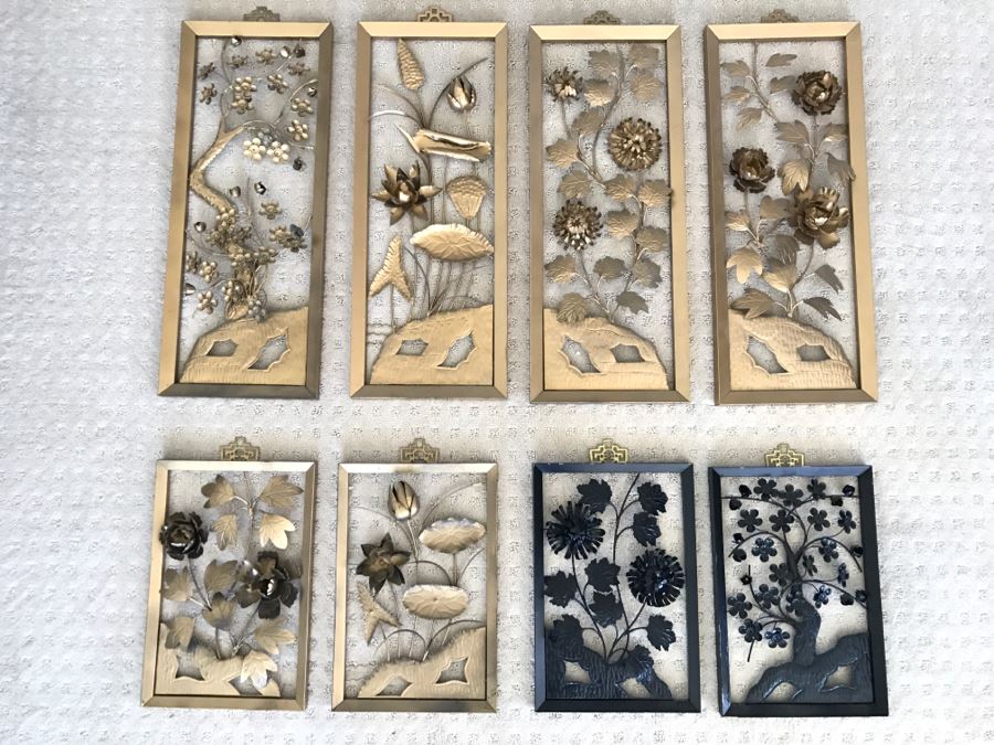 Set Of (8) Gold And Black Chinoiserie Metal Floral Wall Artwork [Photo 4]