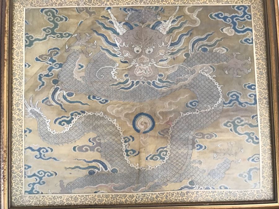 Stunning Framed Gold Chinese Embroidery With Serpent Dragon [Photo 5]