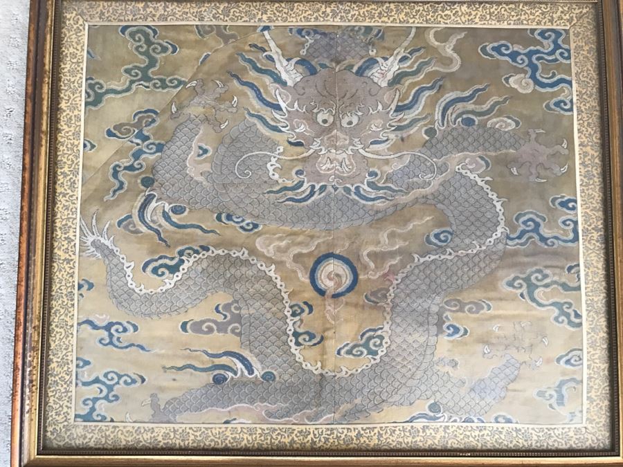 Stunning Framed Gold Chinese Embroidery With Serpent Dragon [Photo 3]