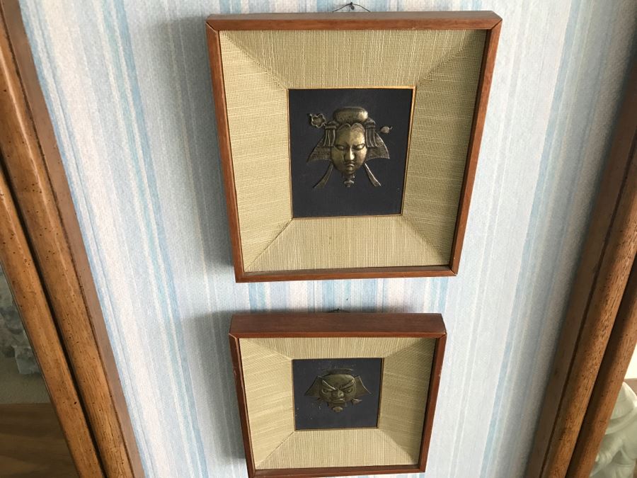 Pair Of Mid-Century Asian Artwork Featuring Embossed Metal Heads [Photo 6]