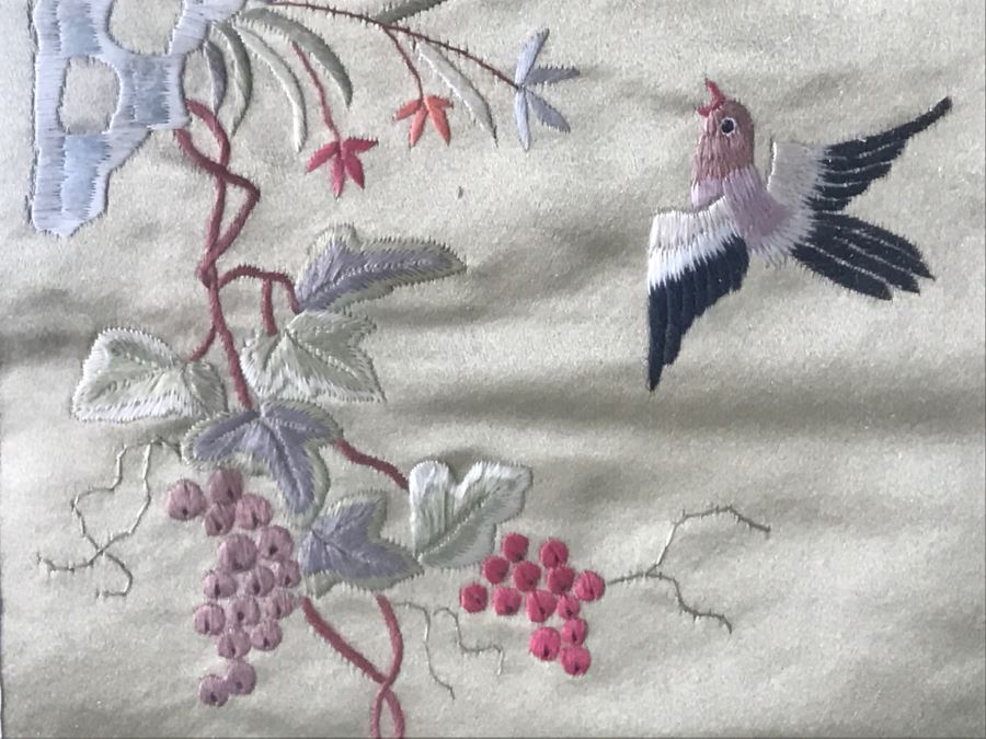 Set Of (3) Vintage Chinese Embroideries Featuring Birds, Trees And Flowers [Photo 8]