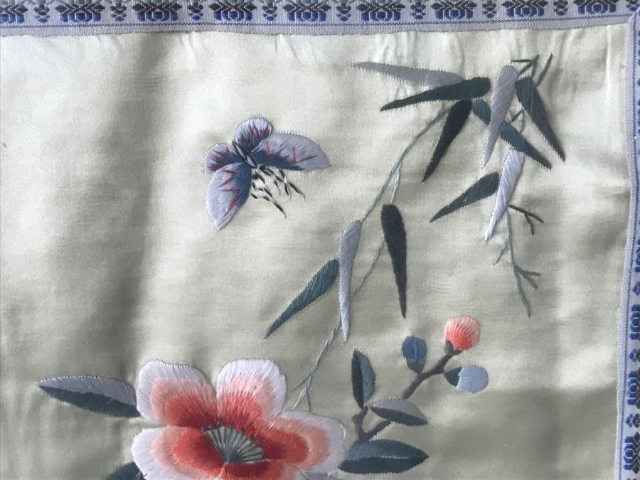 Set Of (3) Vintage Chinese Embroideries Featuring Birds, Trees And Flowers [Photo 17]