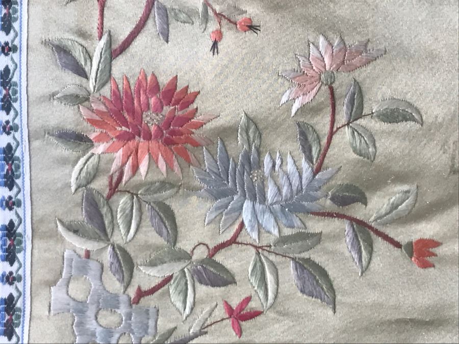 Set Of (3) Vintage Chinese Embroideries Featuring Birds, Trees And Flowers [Photo 7]