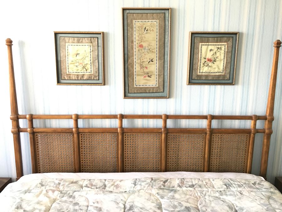 Set Of (3) Vintage Chinese Embroideries Featuring Birds, Trees And Flowers [Photo 3]