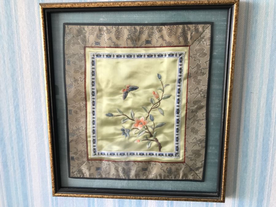 Set Of (3) Vintage Chinese Embroideries Featuring Birds, Trees And Flowers [Photo 11]