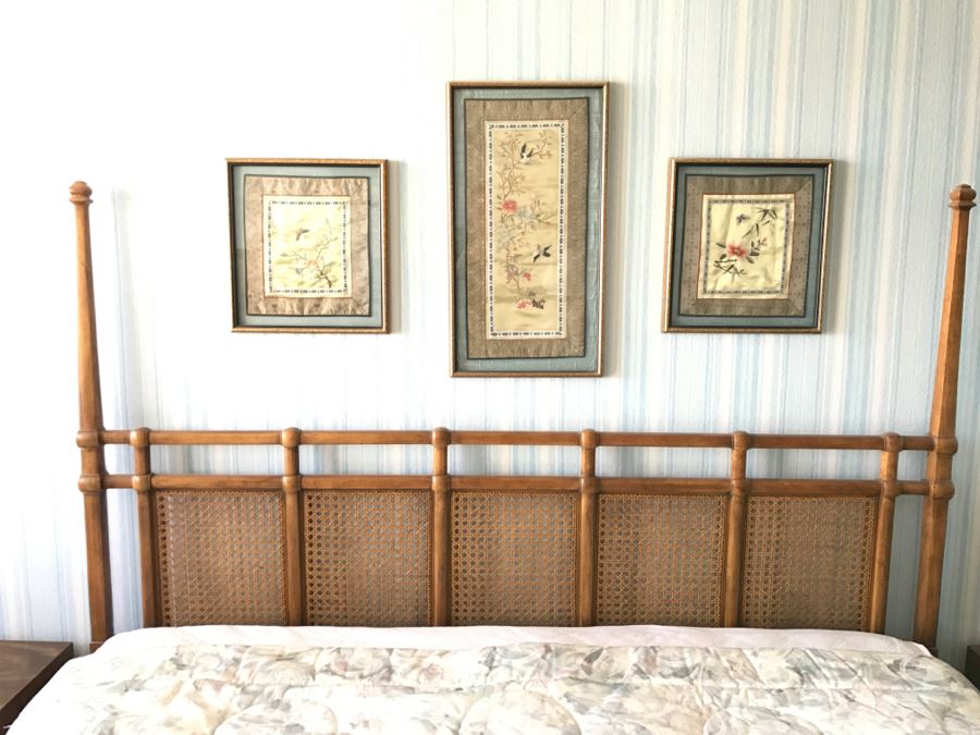 Set Of (3) Vintage Chinese Embroideries Featuring Birds, Trees And Flowers [Photo 2]