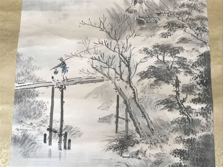 Vintage Asian Landscape Scroll Painting Signed [Photo 9]