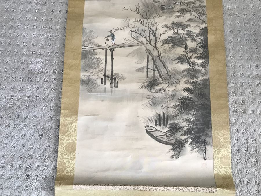 Vintage Asian Landscape Scroll Painting Signed [Photo 6]