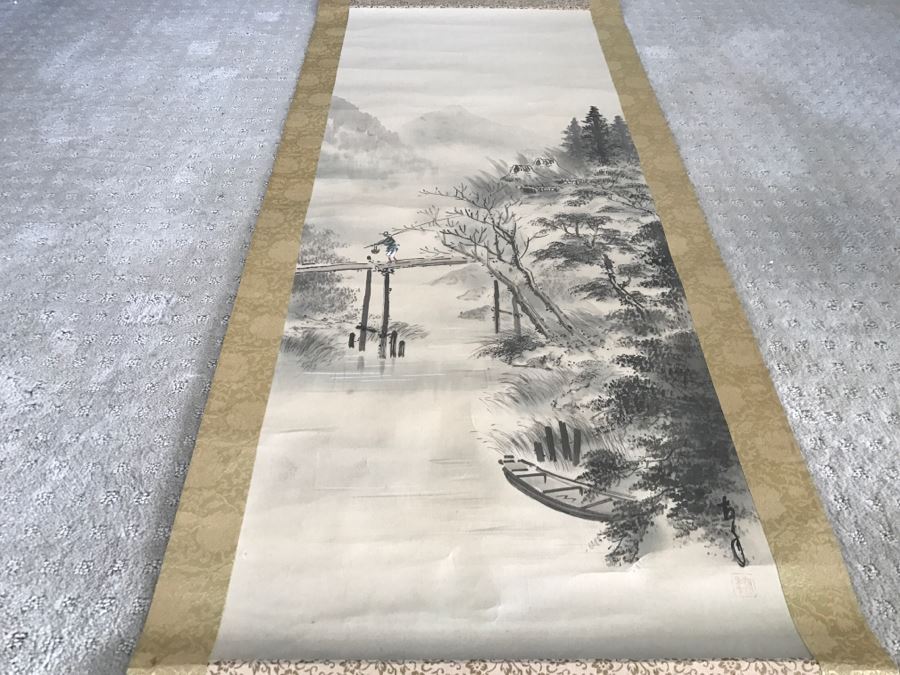 Vintage Asian Landscape Scroll Painting Signed [Photo 13]