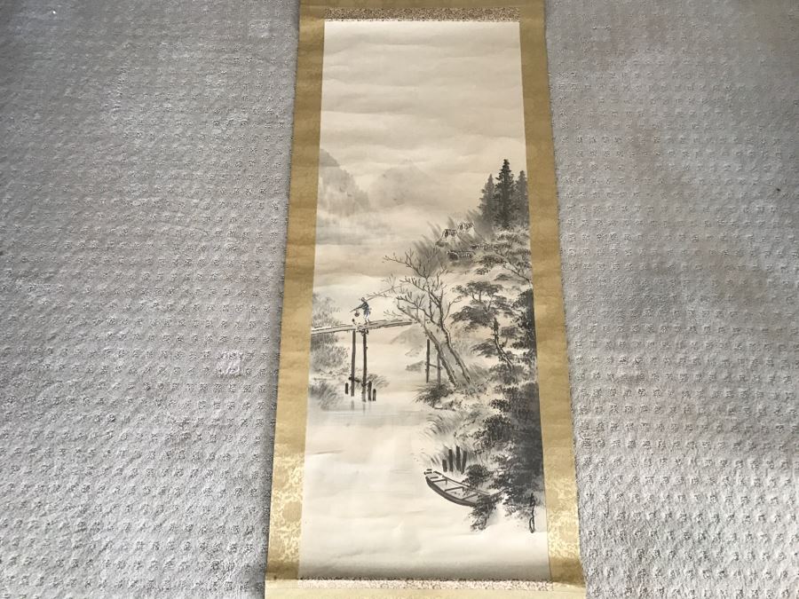 Vintage Asian Landscape Scroll Painting Signed [Photo 5]