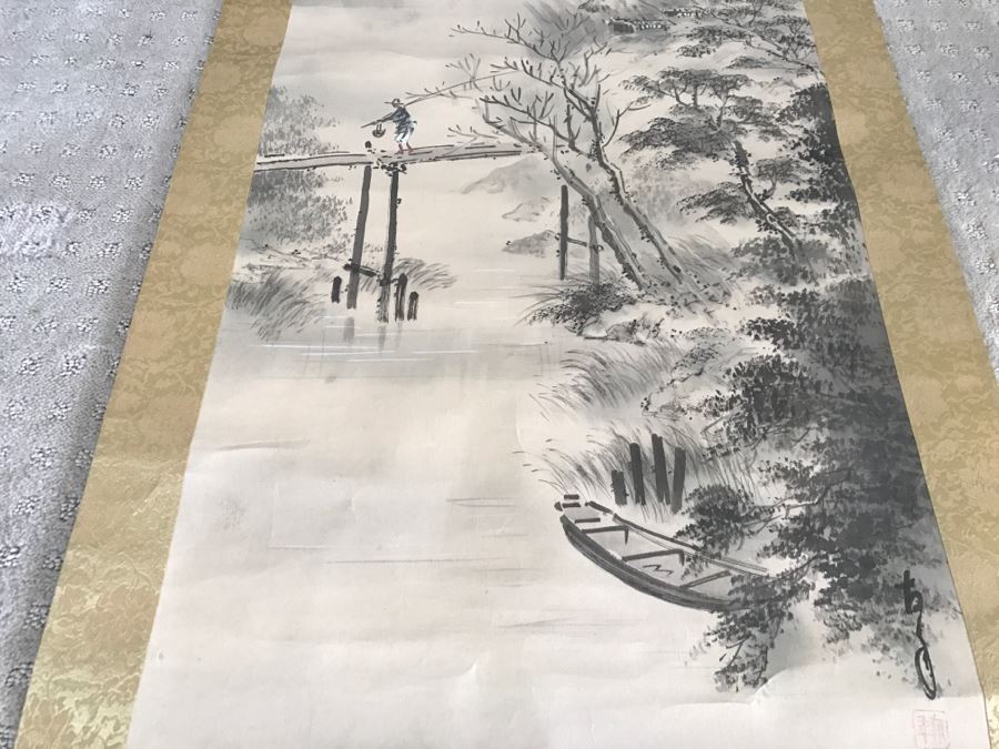 Vintage Asian Landscape Scroll Painting Signed [Photo 14]