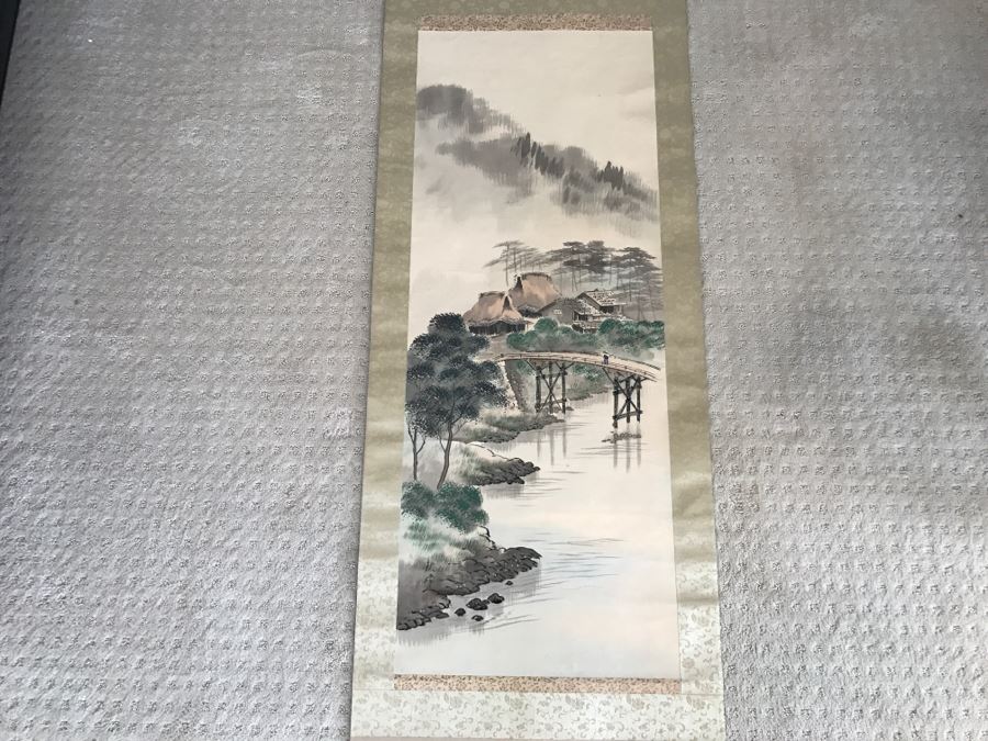 Vintage Asian Landscape Scroll Painting Signed
