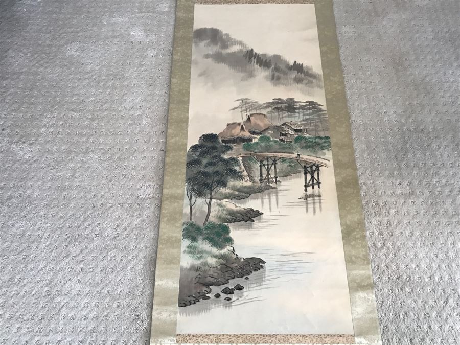 Vintage Asian Landscape Scroll Painting Signed [Photo 12]