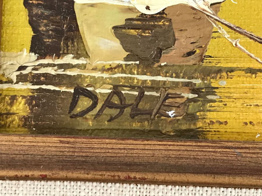 Vintage Original Oil Painting On Board Of Ship Harbour Scene Signed DALE [Photo 5]