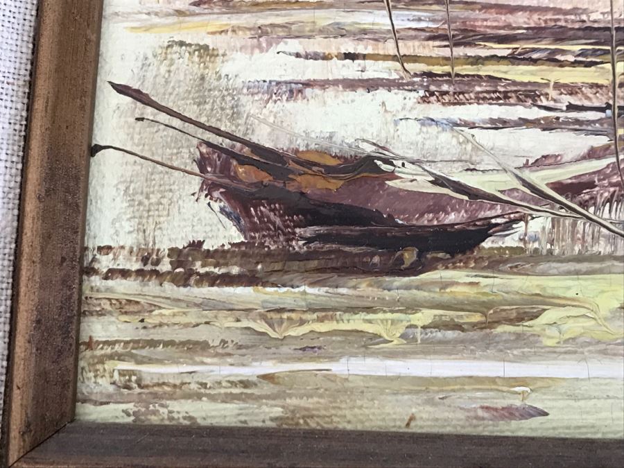 Vintage Original Oil Painting On Board Of Ship Harbour Scene Signed GRODY [Photo 9]