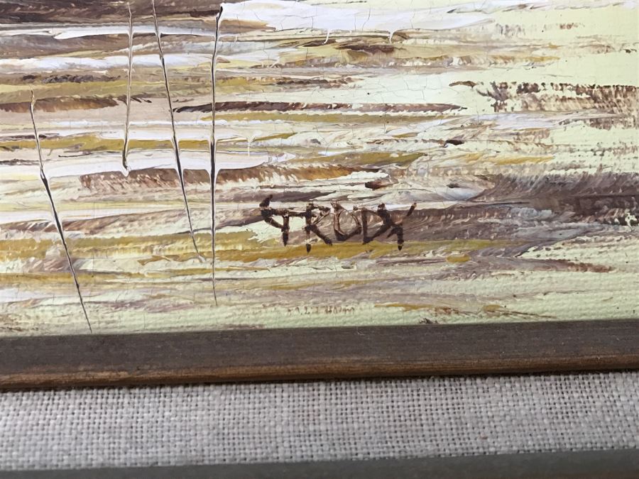 Vintage Original Oil Painting On Board Of Ship Harbour Scene Signed GRODY [Photo 4]