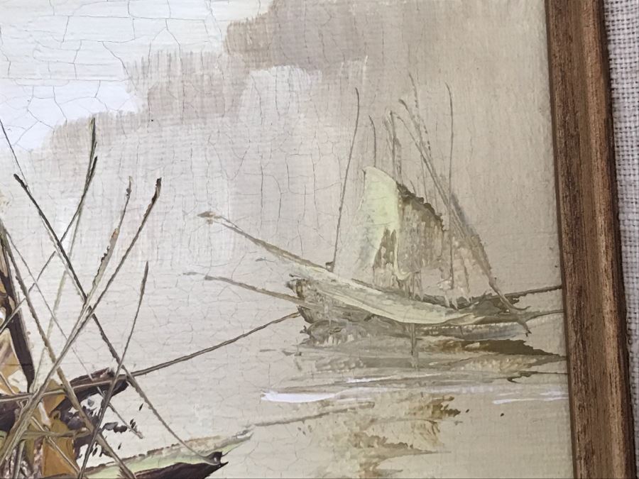 Vintage Original Oil Painting On Board Of Ship Harbour Scene Signed GRODY [Photo 10]